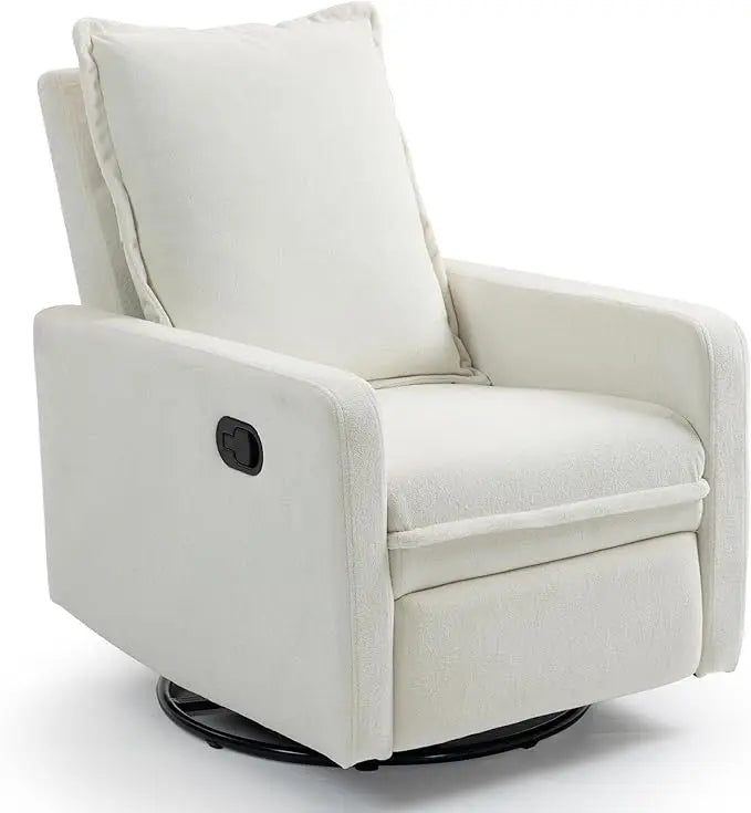 360 Degree Swivel Rocking Glider Chair Manual Recliner High Backrest Comfy Modern Armchair for Nursery Living Room White