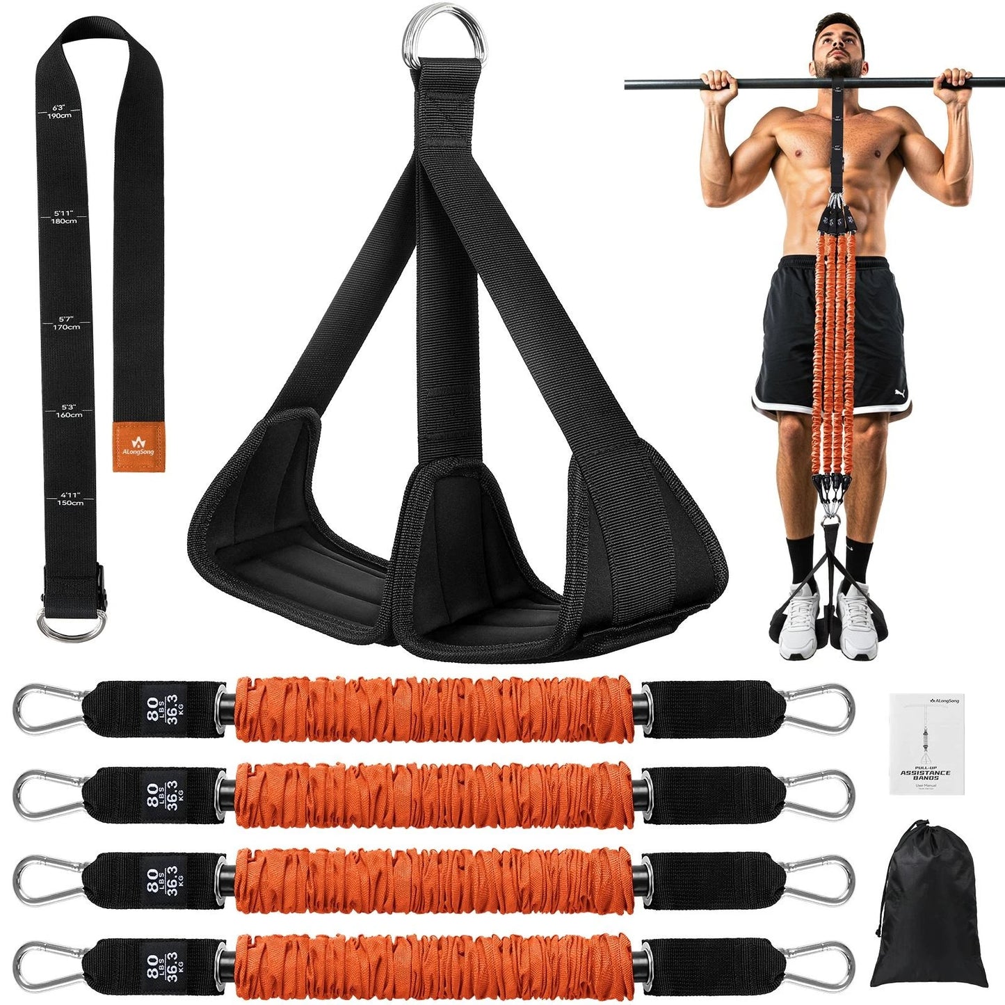 Heavy Duty Pull Up Assist Bands 4x80lbs With Wide Footplate