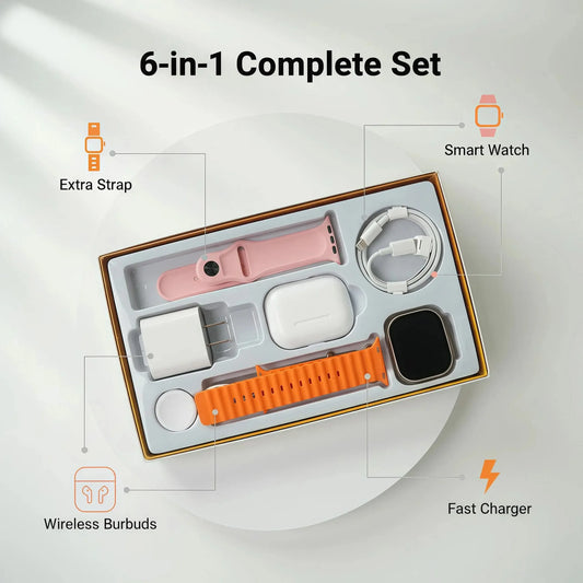 Ultra Smart Watch And Bluetooth Headphones Bundle Fitness Tracker Kit
