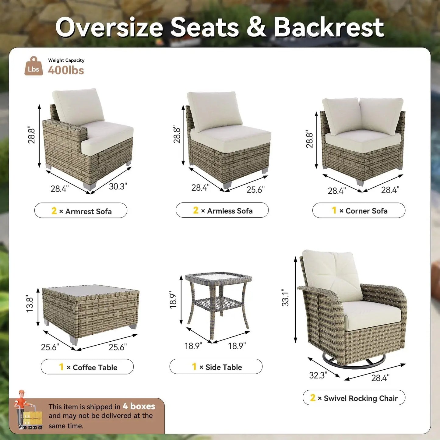 Nordivale Luxury Patio Furniture Set 9 Piece Outdoor Sectional Sofa All Weather Thickened Cushions Swivel Rocker Chairs Beige
