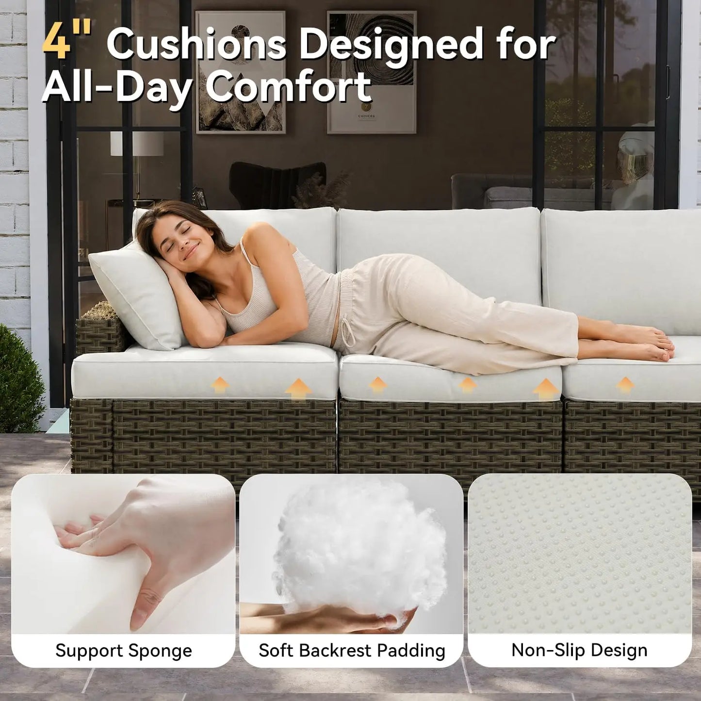 Nordivale Luxury Patio Furniture Set 9 Piece Outdoor Sectional Sofa All Weather Thickened Cushions Swivel Rocker Chairs Beige
