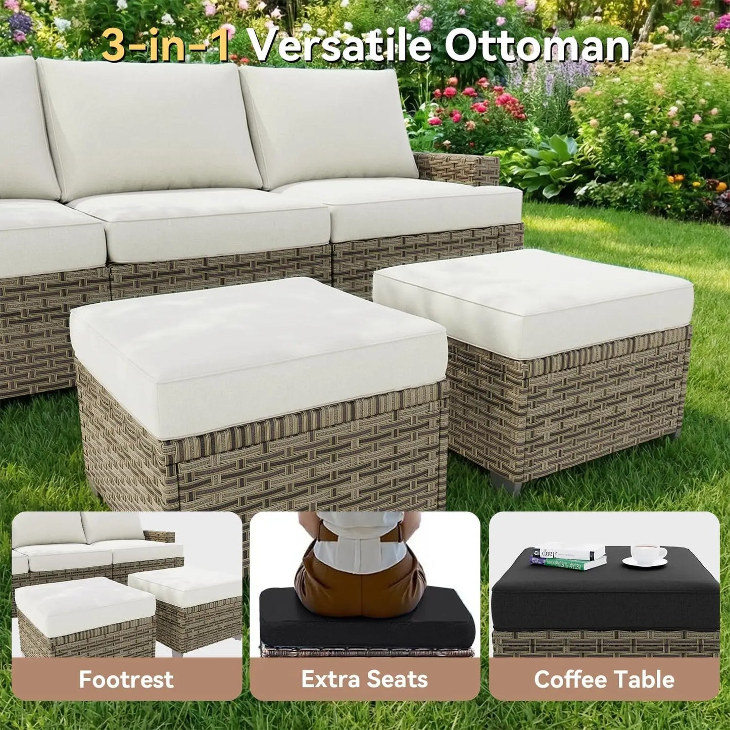 Nordivale Luxury Patio Furniture Set 9 Piece Outdoor Sectional Sofa All Weather Thickened Cushions Swivel Rocker Chairs Beige