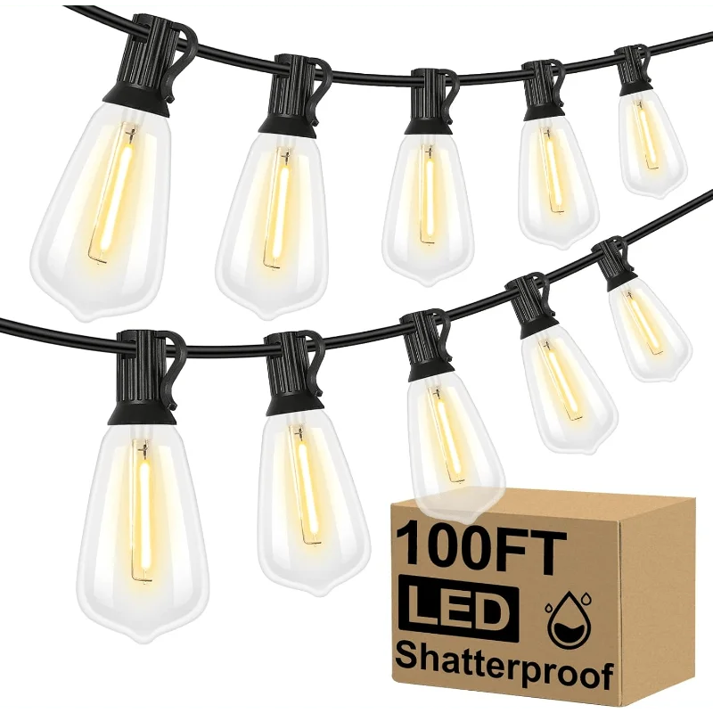 T38 Outdoor Led String Lights - Ip65 Waterproof & Shatterproof Led Patio Lights, Durable Design For Backyard, Garden, Balcony, Commercial/Residential Use, Connectable (50/100/150/200Ft Length), Outdoor Decorative Lighting, He
