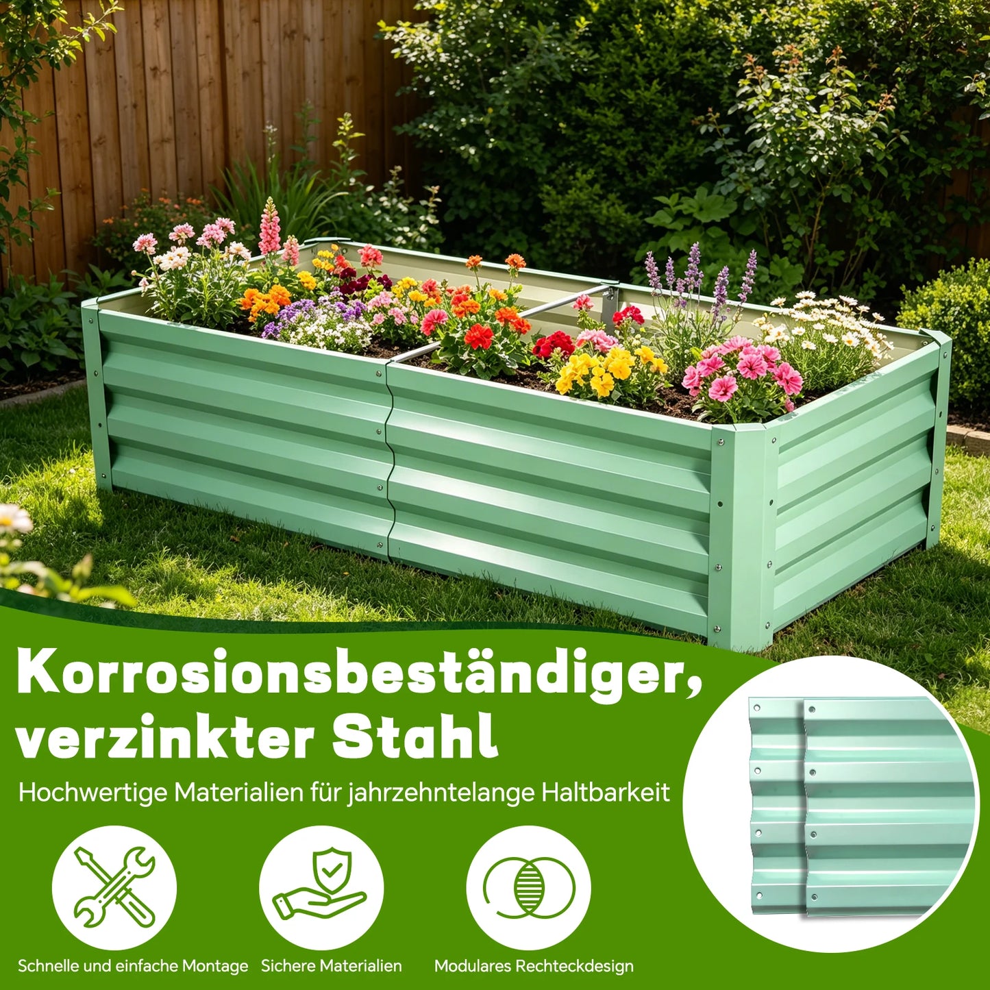 Galvanized Raised Garden Bed Metal Planter Box for Outdoor Planting of Flowers Plants Vegetables And Herbs - Rust-Proof Durable And Easy to Assemble with Detailed Instructions