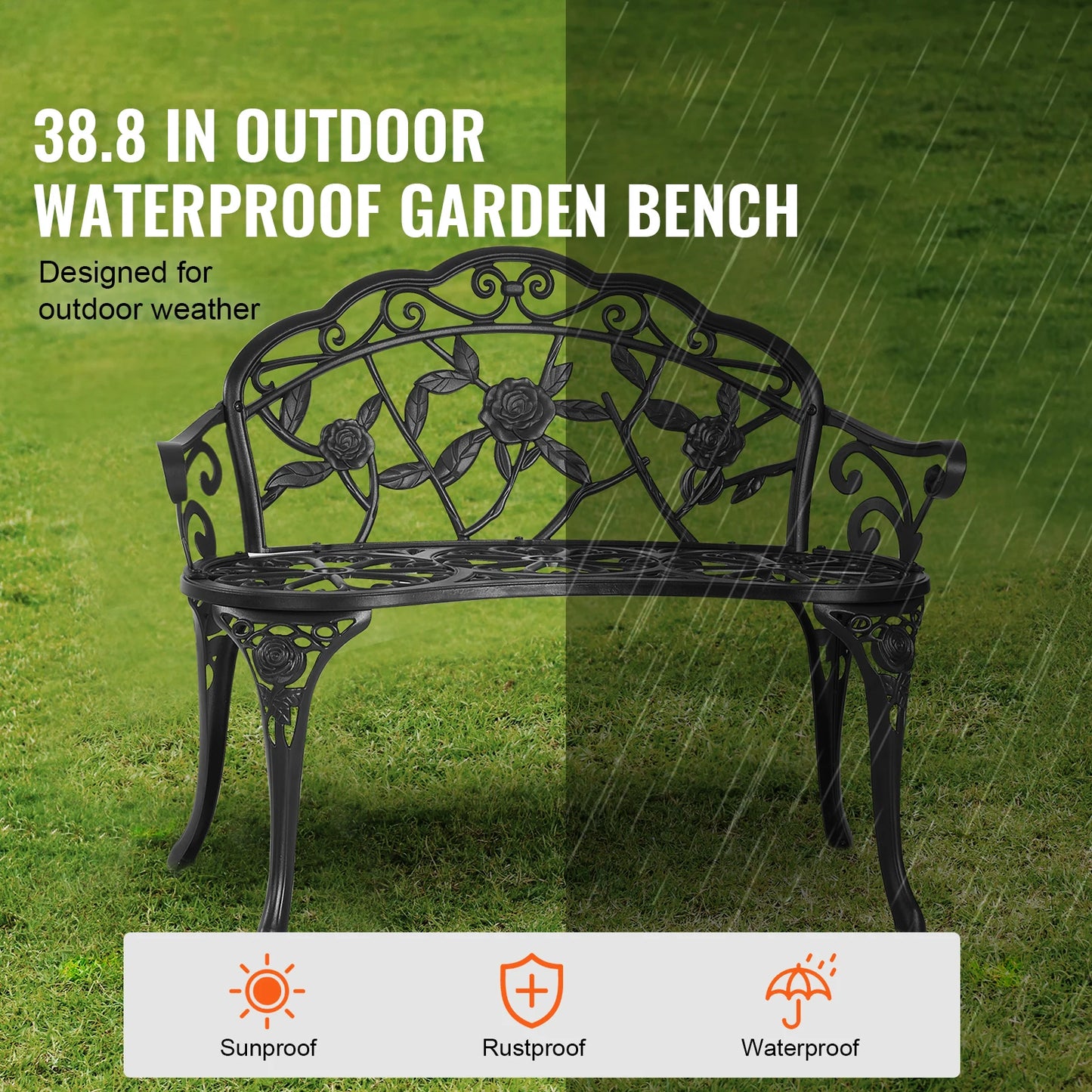 SucceBuy Outdoor Garden Bench Wood Metal Frame For Patios