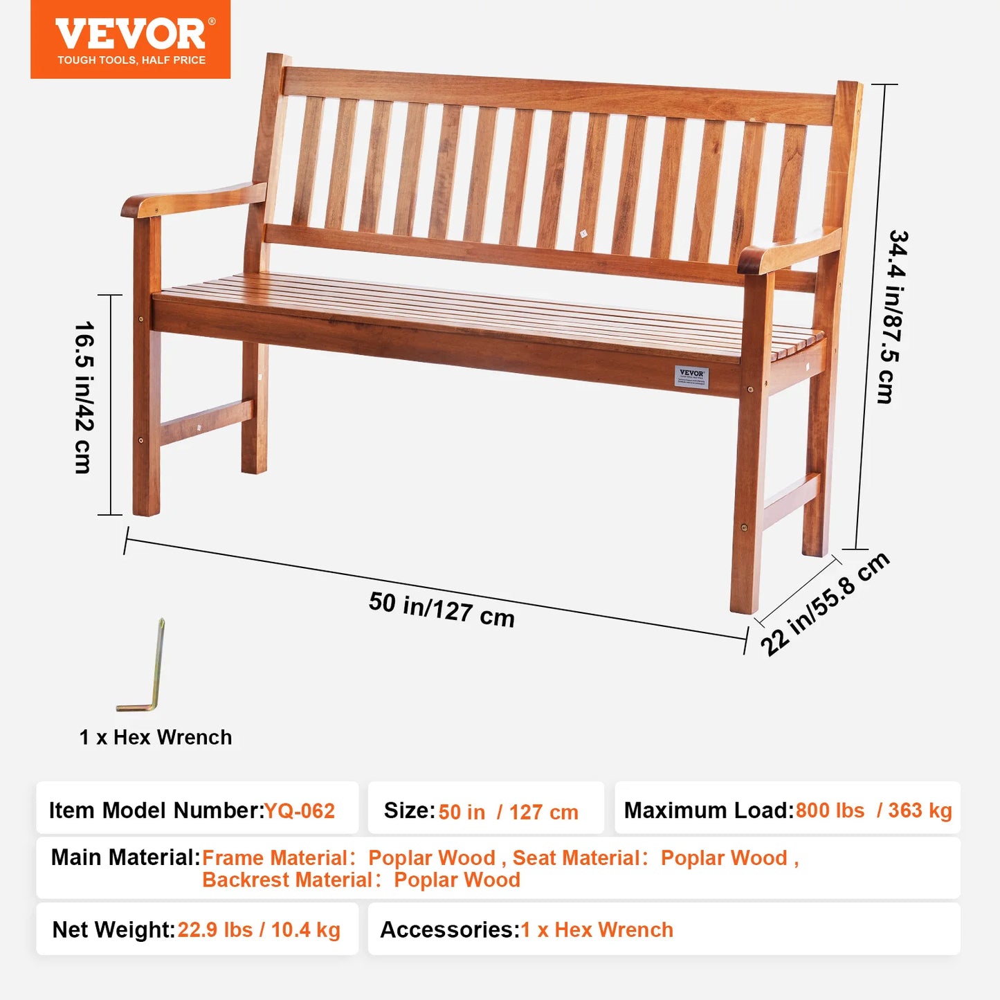 SucceBuy Outdoor Garden Bench Wood Metal Frame For Patios