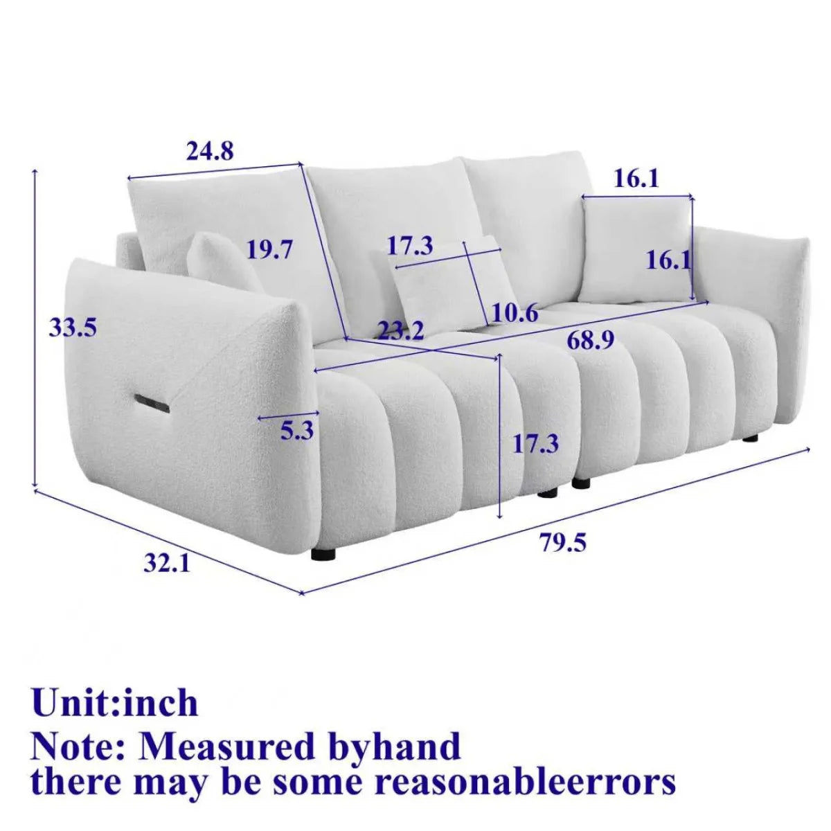 79.5" Boucle 3-Seater Modular Sofa, Modern Plush Cloud Couch for Living Room Small Apartment