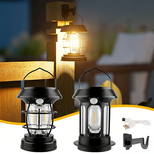 Solar Motion Sensor Lanterns Outdoor Hanging Lamps Waterproof Camping Lights for Outside Garden Patio Yard, Retro Vintage, Gifts