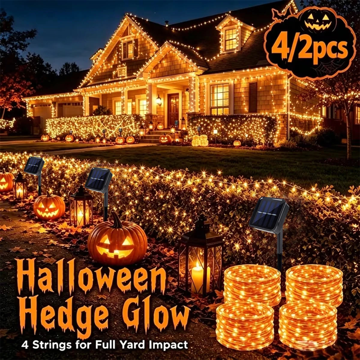 2/4Pack 100 LED Solar Copper Wire String Lights – 8 Twinkling Modes Fairy Lights for Outdoor Patio, Fence, Garden, Yard, Home, Holiday Tree Party Halloween Decor