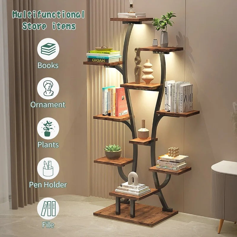 Vase-Shaped Indoor Plant Stand with Grow Lights, Metal Flower Holder Shelf for Home and Patio