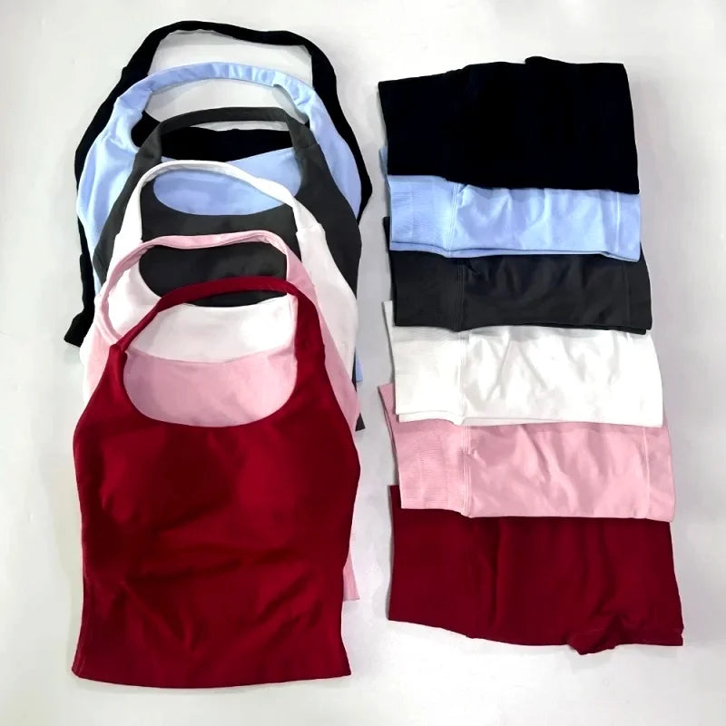 2 Piece Gym Yoga Set Backless Tank Tops Seamless Shorts