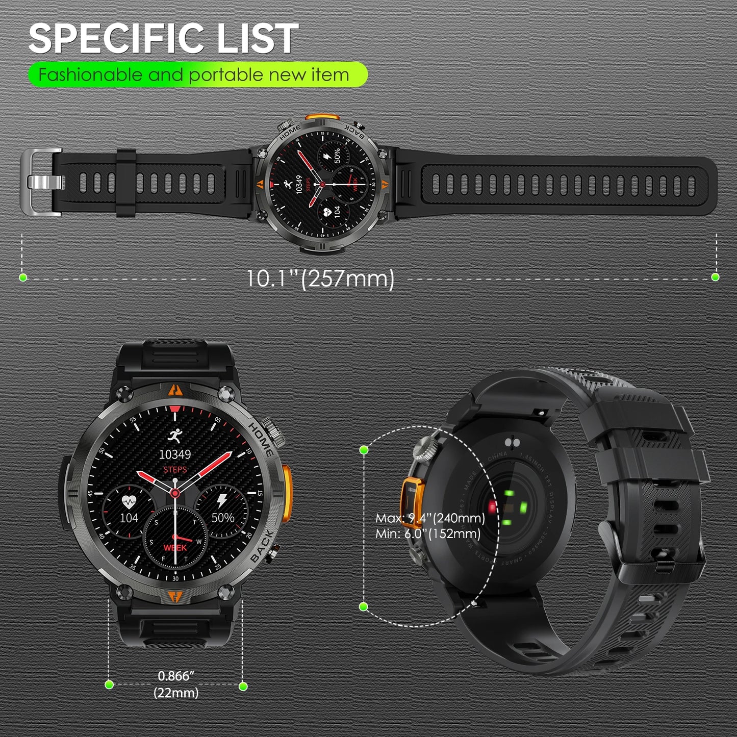 EIGIIS KE3 Bluetooth Smartwatch for Men Heart Rate
