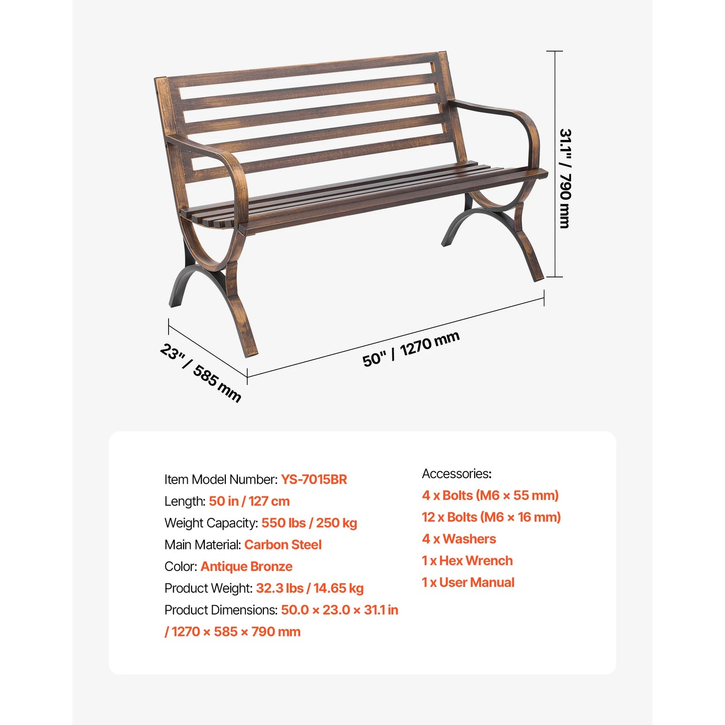 SucceBuy Outdoor Garden Bench Wood Metal Frame For Patios