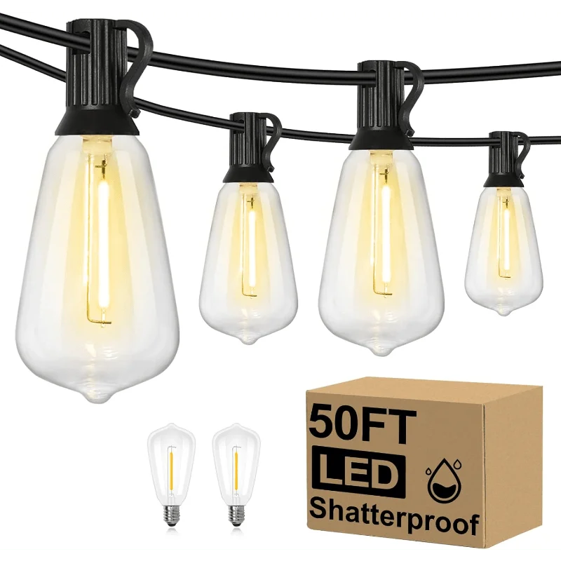 T38 Outdoor Led String Lights - Ip65 Waterproof & Shatterproof Led Patio Lights, Durable Design For Backyard, Garden, Balcony, Commercial/Residential Use, Connectable (50/100/150/200Ft Length), Outdoor Decorative Lighting, He
