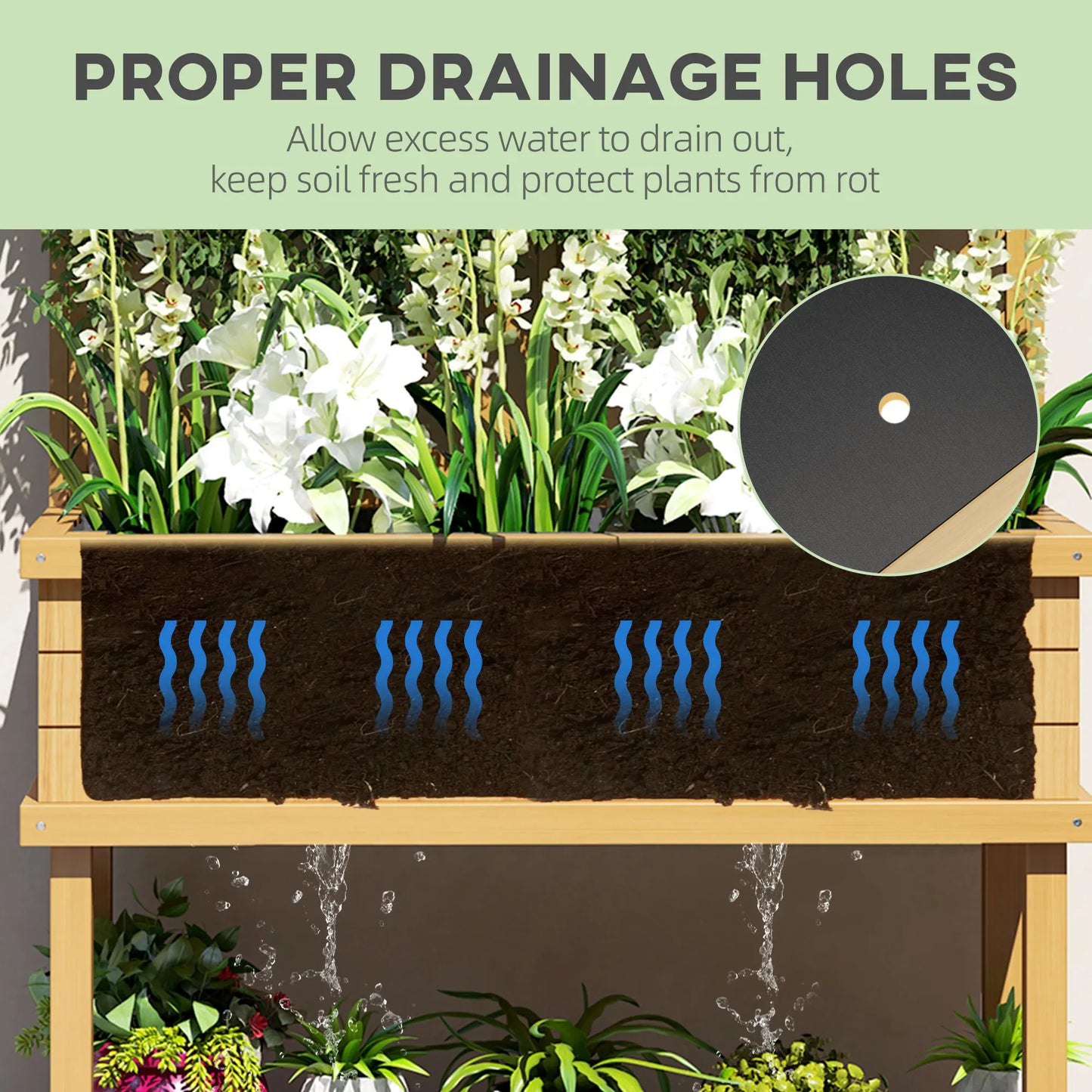 Raised Garden Bed with Trellis for Climbing Plants, Natural
