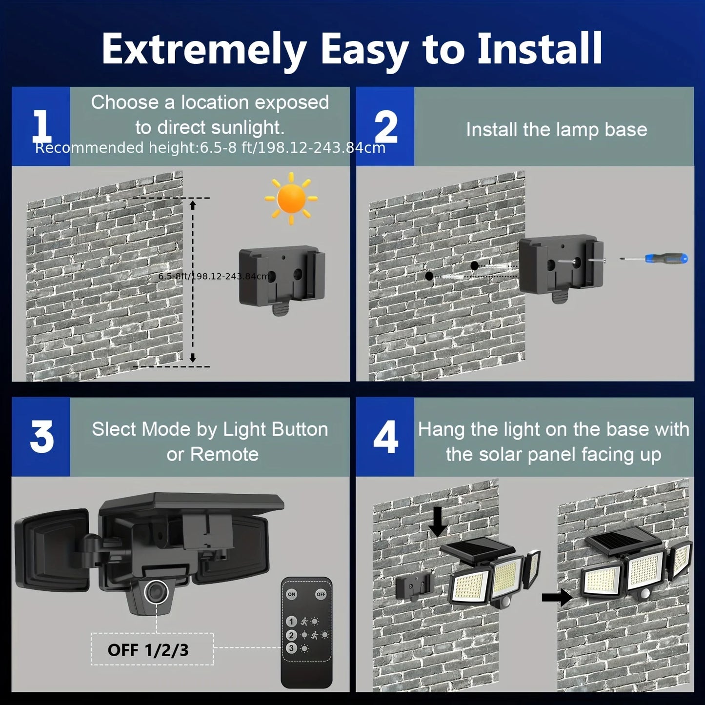 SZRSTH Three Head Solar Outdoor Light With Motion Sensor And Remote