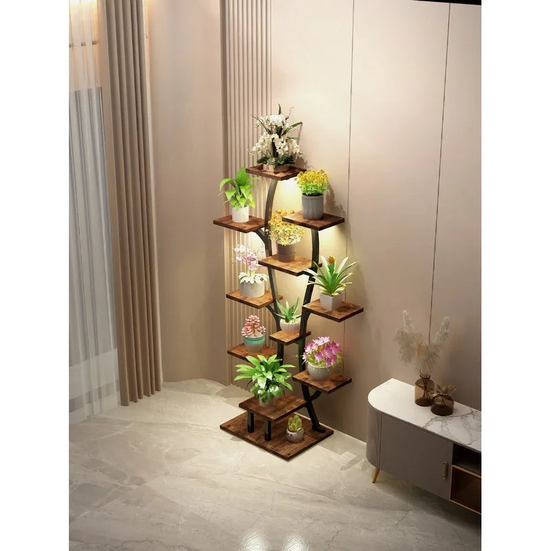 Vase-Shaped Indoor Plant Stand with Grow Lights, Metal Flower Holder Shelf for Home and Patio