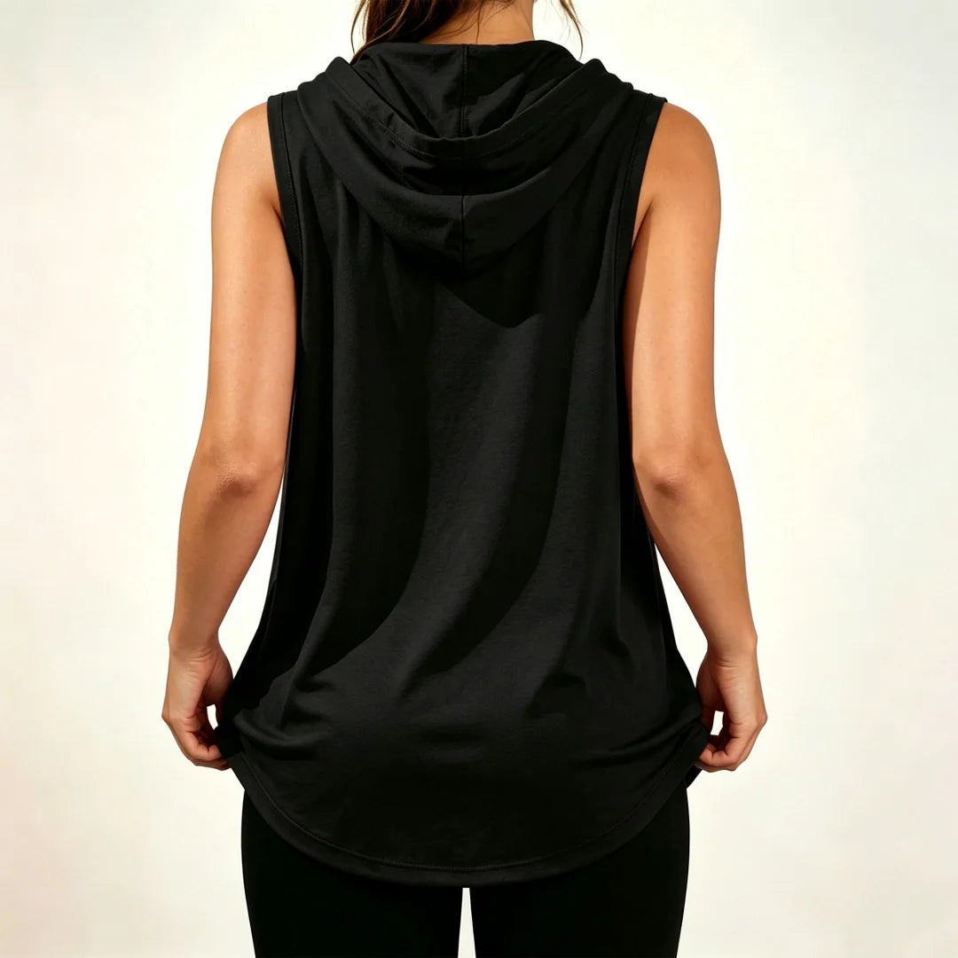 Unisex Sleeveless Hoodie With Pixel Art Fitness Girl And Dumbbells