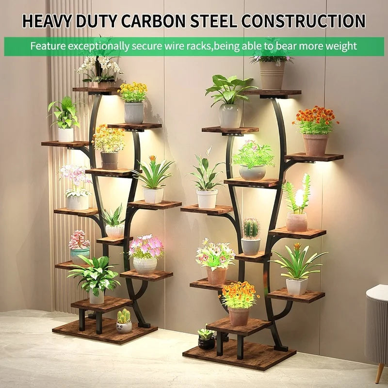 Vase-Shaped Indoor Plant Stand with Grow Lights, Metal Flower Holder Shelf for Home and Patio