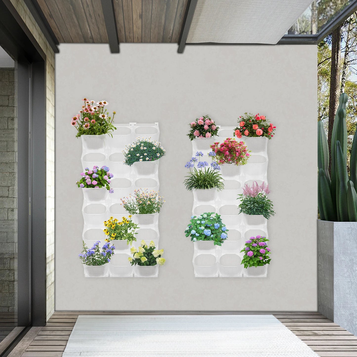 Wall-Mounted Flower Pot Holder with 36 Pots Non-Woven Fabric Plant Health-Boosting Structure 0.86-inch Stacking Height for Home Garden