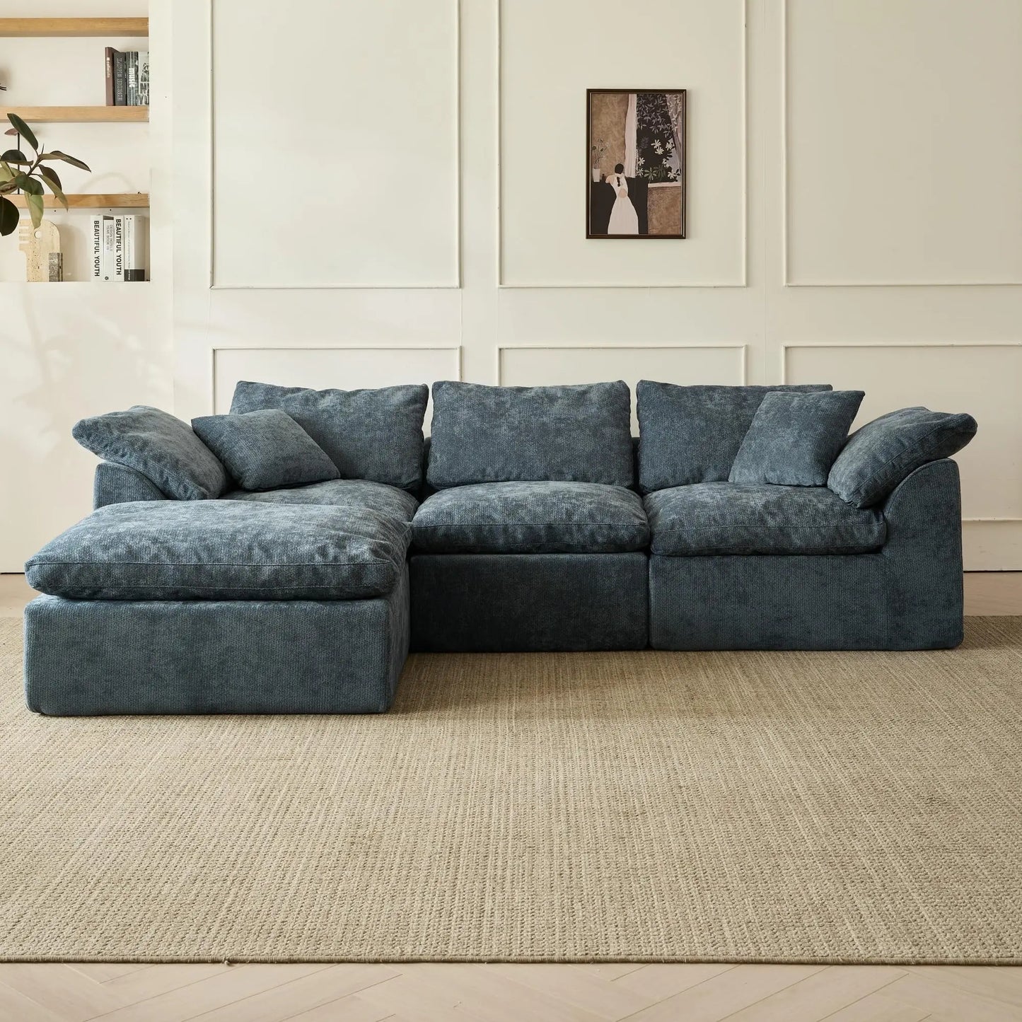 Yeflixvrau Modern Cloud L-Shaped Chenille Modular Sofa With Ottoman