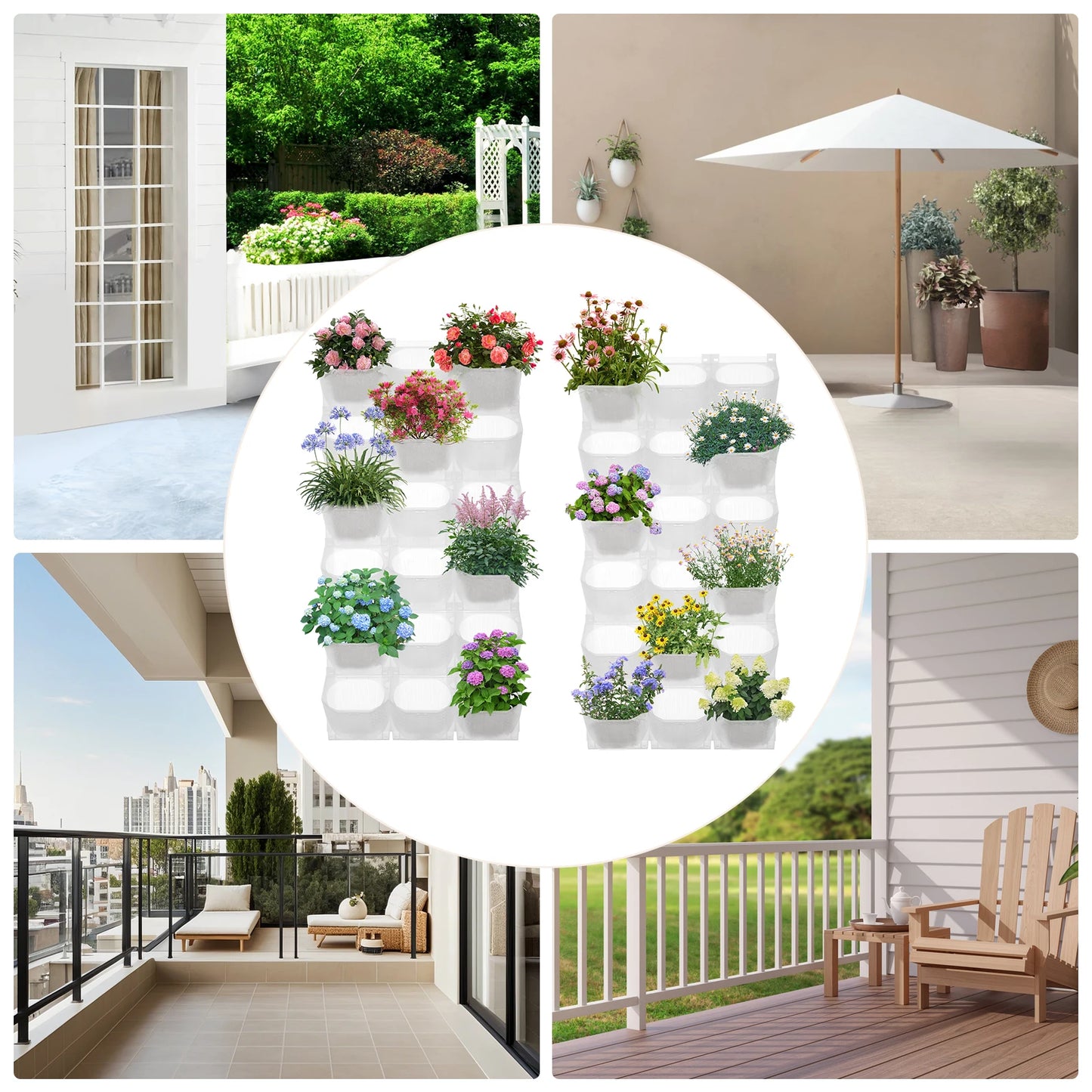 Wall-Mounted Flower Pot Holder with 36 Pots Non-Woven Fabric Plant Health-Boosting Structure 0.86-inch Stacking Height for Home Garden
