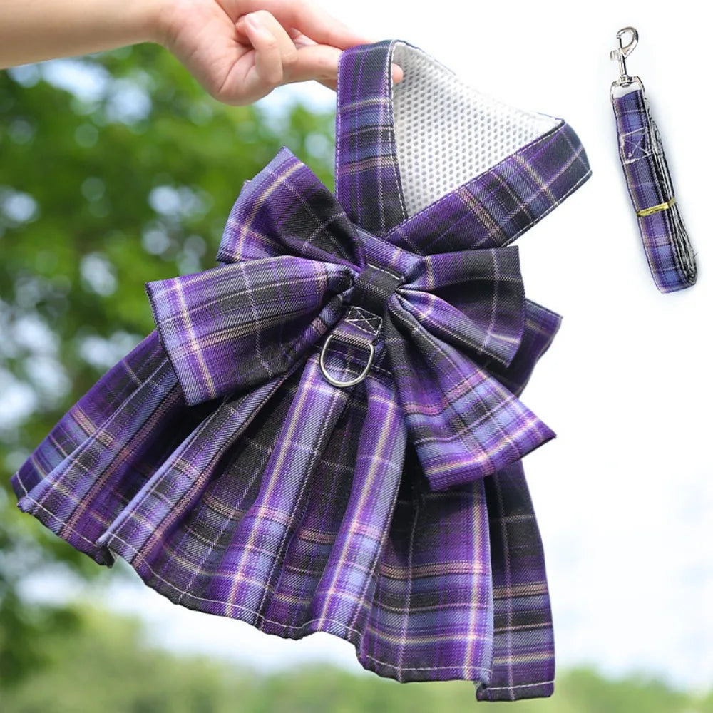Dog Plaid JK Dress Dacron Coat With Leash Compatible Fashion