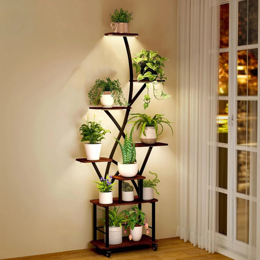 Plant Stand with Grow Light, 8 Tiered 64" Tall Metal Shelves for Multiple Plants, Lighted for Balcony, Living Room