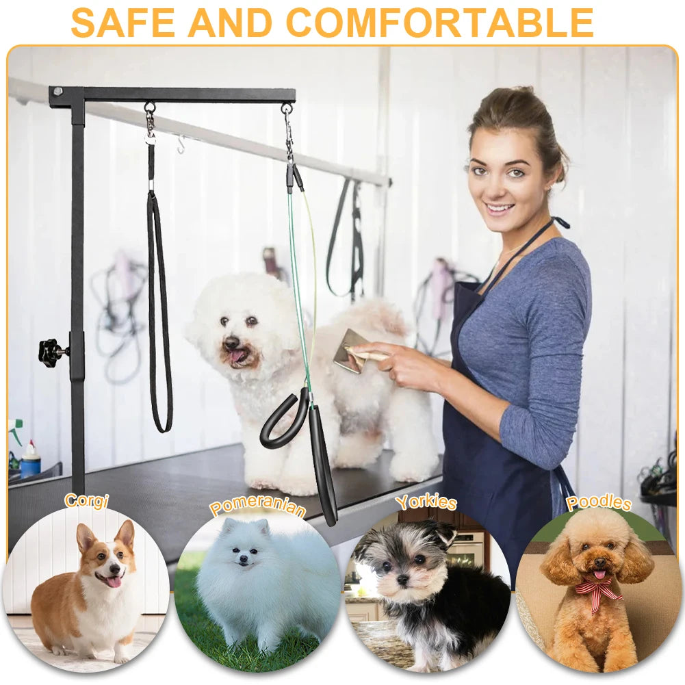 Pet Foldable Grooming Bracket with Restraint Rope Dog Shower Stand Height Adjustable Desk Dog Cat Holder Telescopic Table Hanger