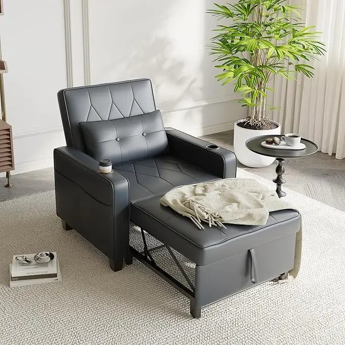 3 in 1 Convertible Sleeper Chair Bed Pull Out Sofa Chair Bed with Cup Holders,USB & Type C Ports,Side Pockets