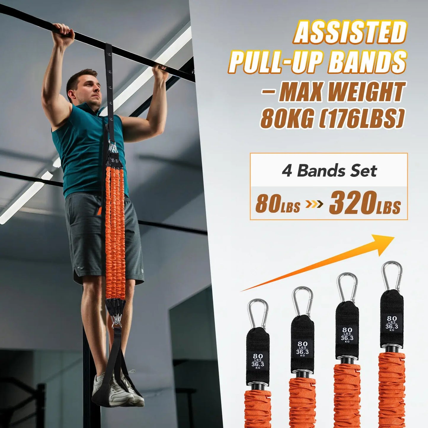 Heavy Duty Pull Up Assist Bands 4x80lbs With Wide Footplate