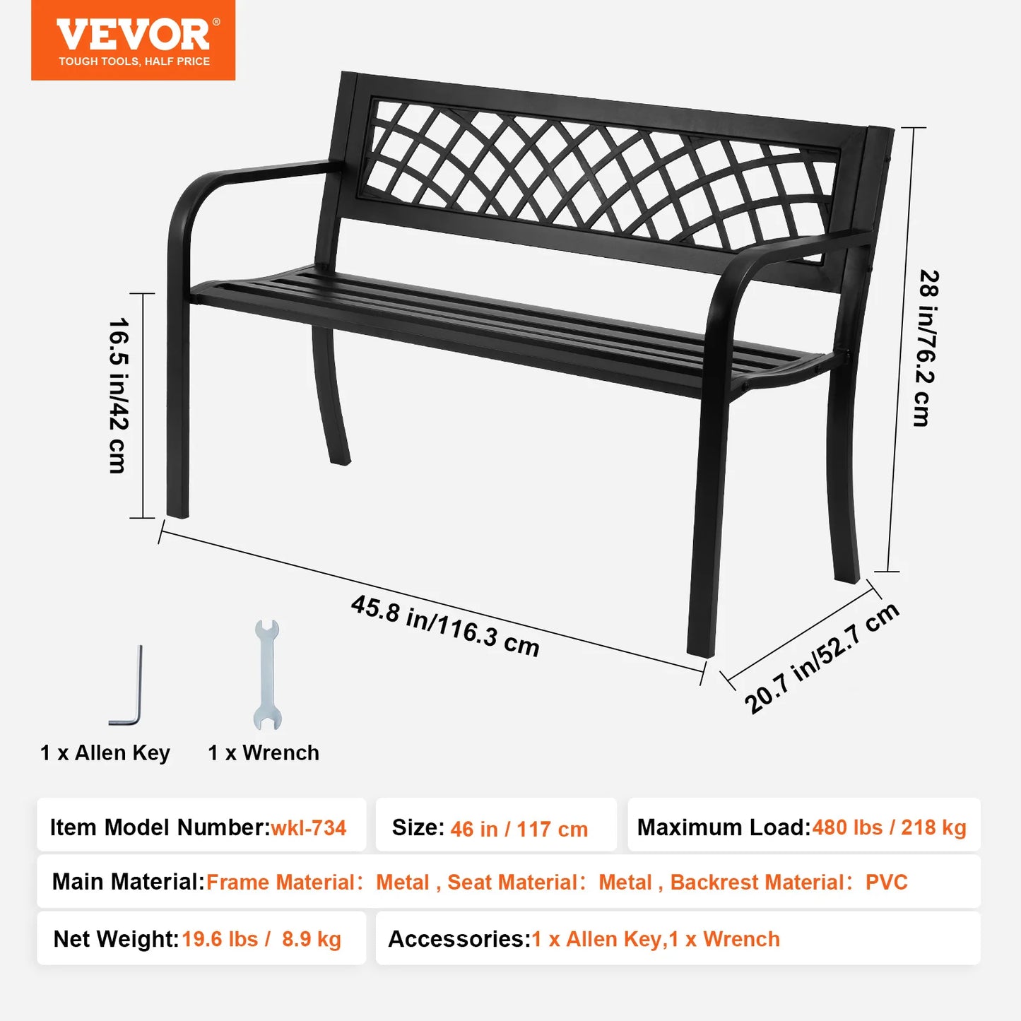 SucceBuy Outdoor Garden Bench Wood Metal Frame For Patios