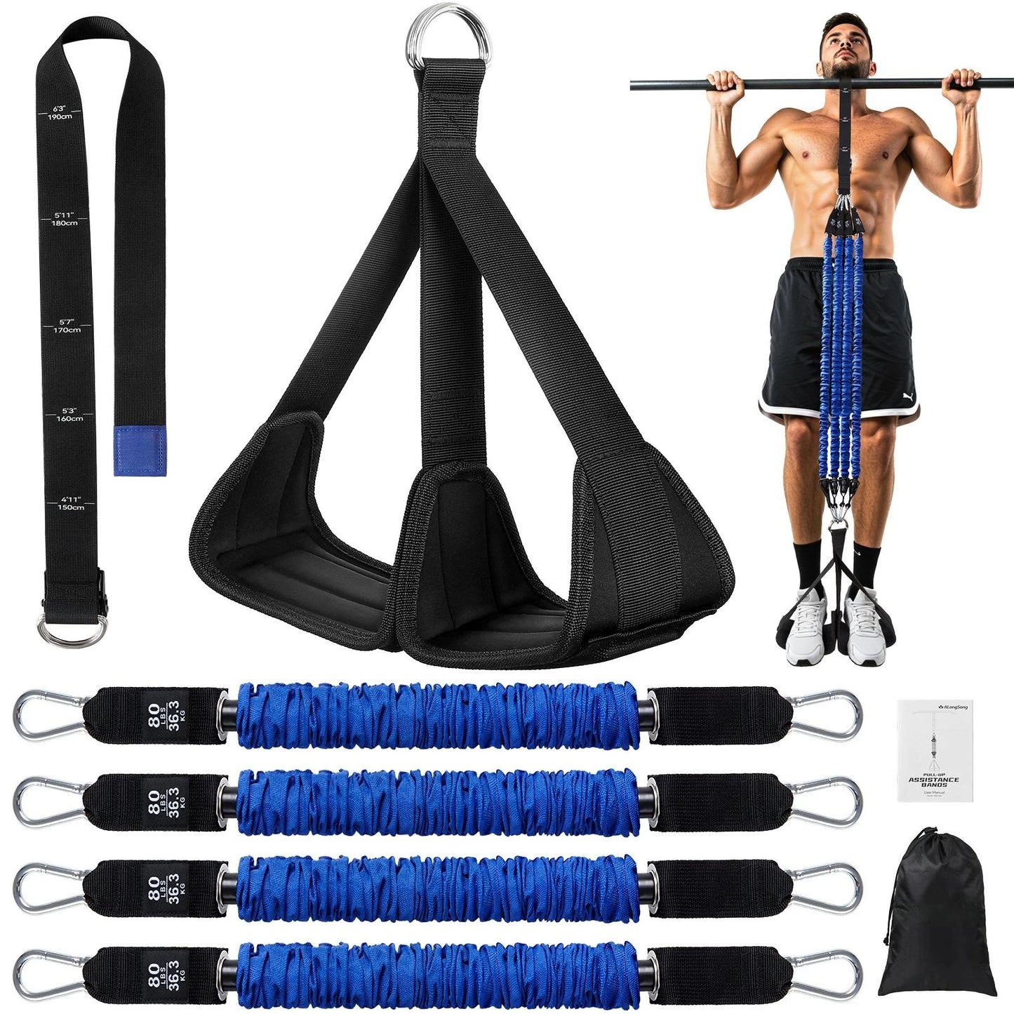 Heavy Duty Pull Up Assist Bands 4x80lbs With Wide Footplate