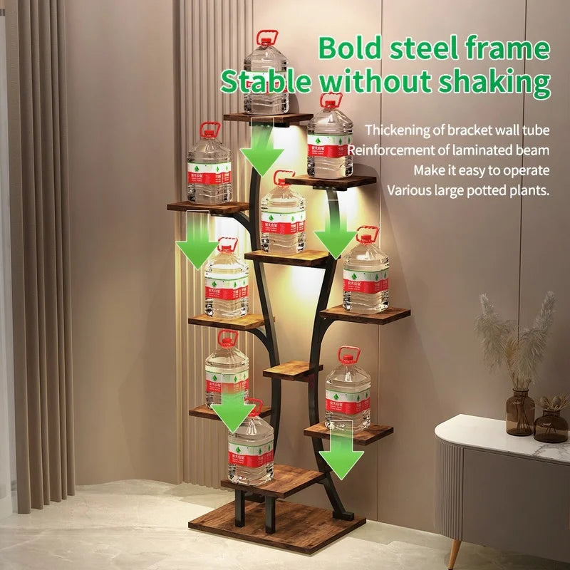 Vase-Shaped Indoor Plant Stand with Grow Lights, Metal Flower Holder Shelf for Home and Patio