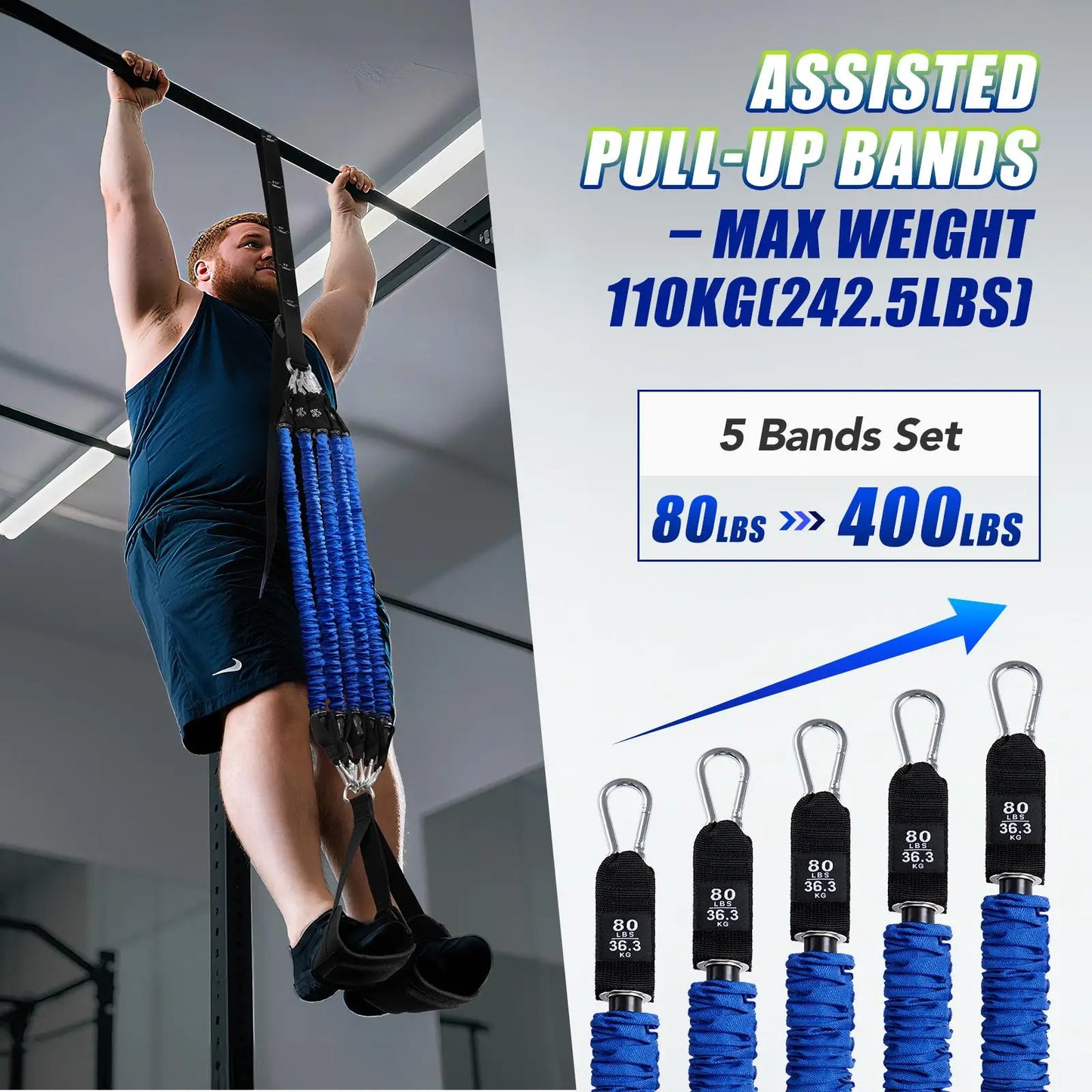 Heavy Duty Pull Up Assist Bands 4x80lbs With Wide Footplate