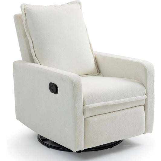 360 Degree Swivel Rocking Glider Chair Manual Recliner High Backrest Comfy Modern Armchair for Nursery Living Room White