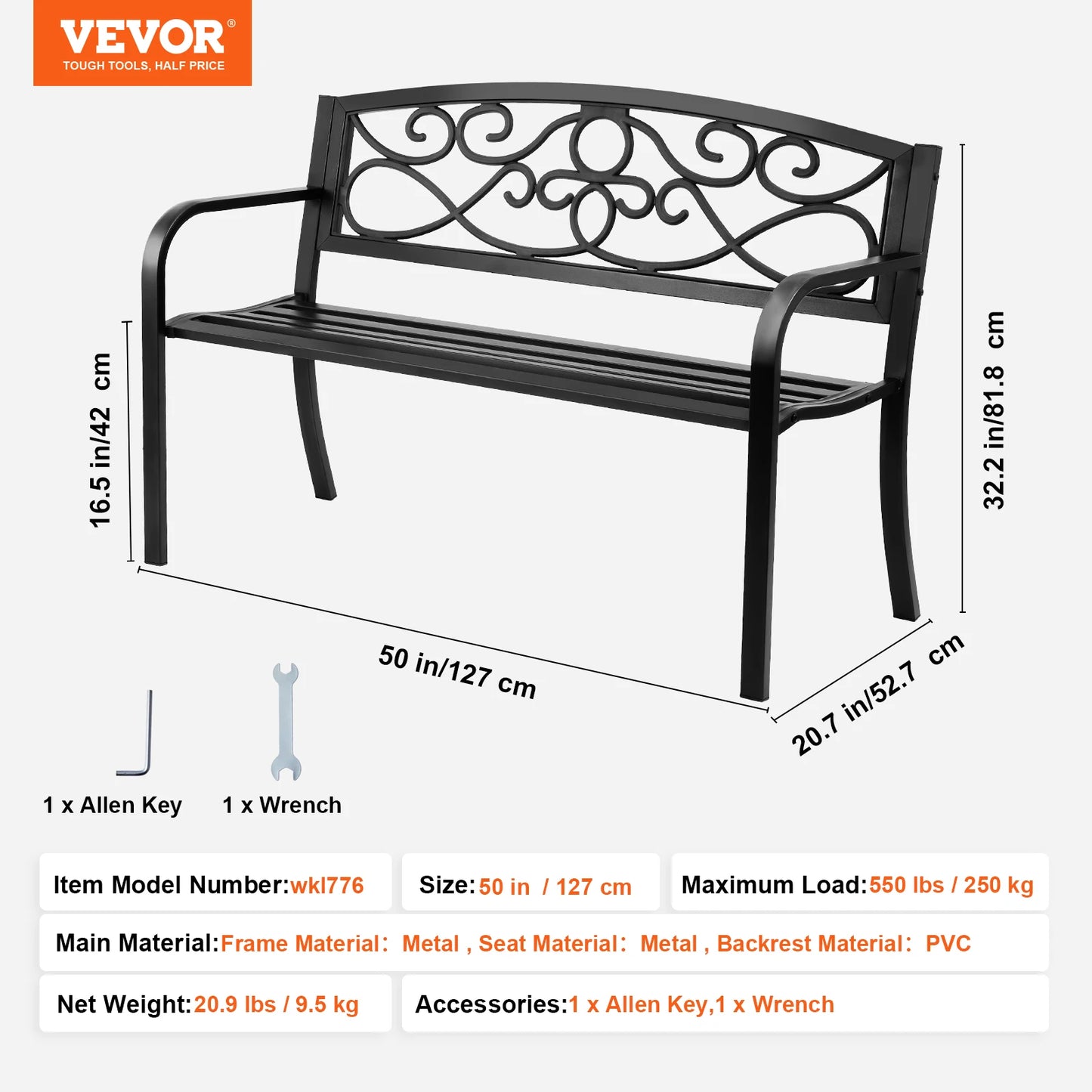 SucceBuy Outdoor Garden Bench Wood Metal Frame For Patios