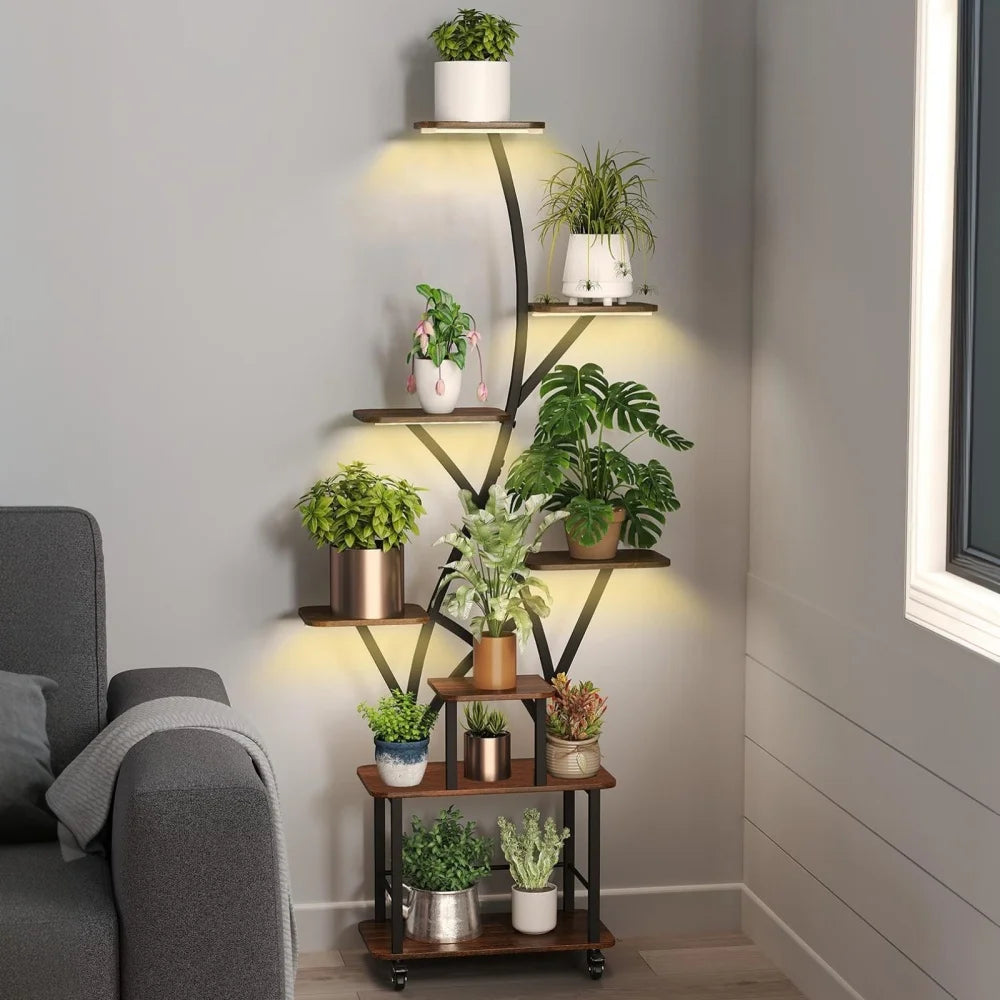 Plant Stand with Grow Light, 8 Tiered 64" Tall Metal Shelves for Multiple Plants, Lighted for Balcony, Living Room