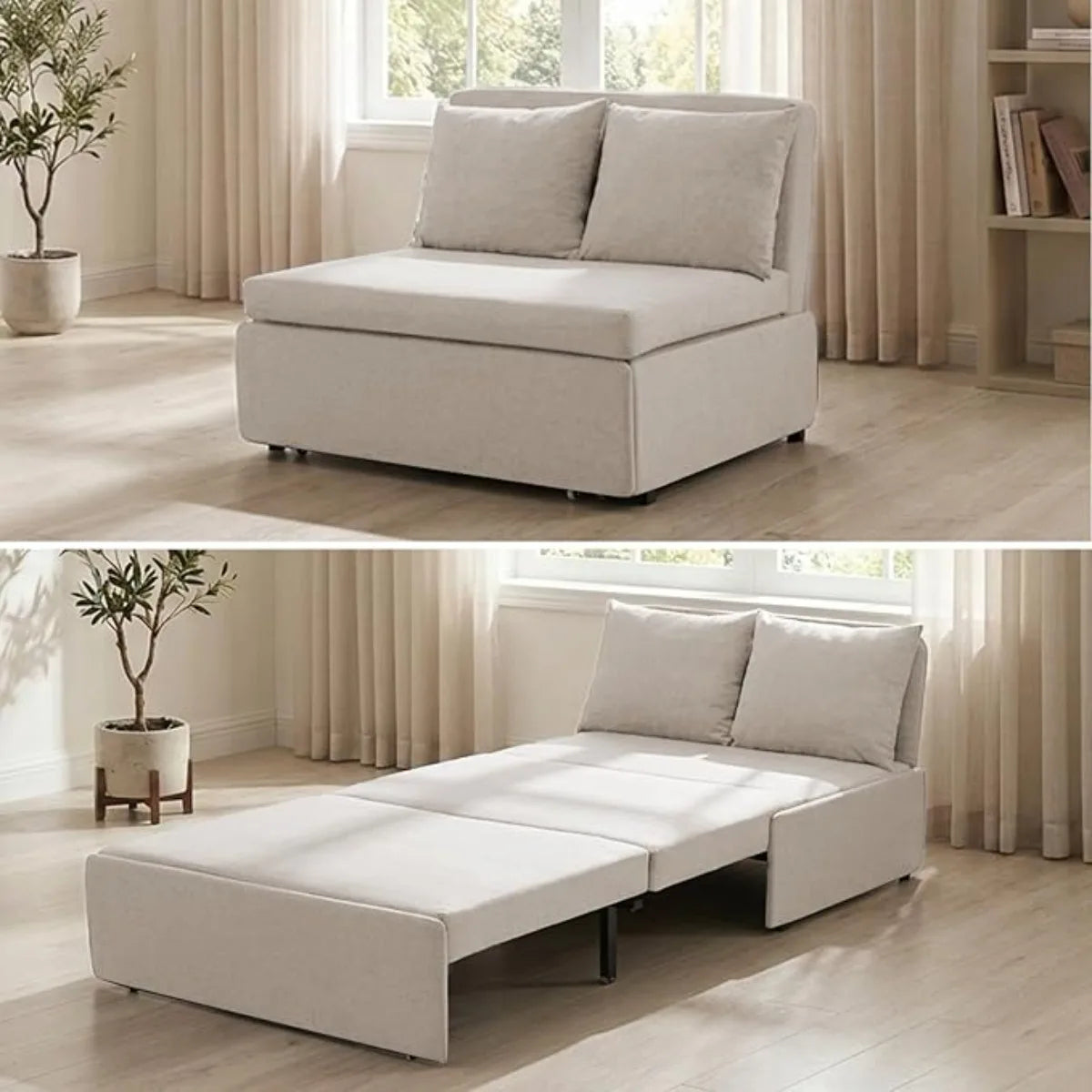 43" W Twin Size Pull Out Sleeper Sofa Bed Couch with Pullout Beds, 2 in 1 Convertible Linen Sleepers Single Sofas Chair