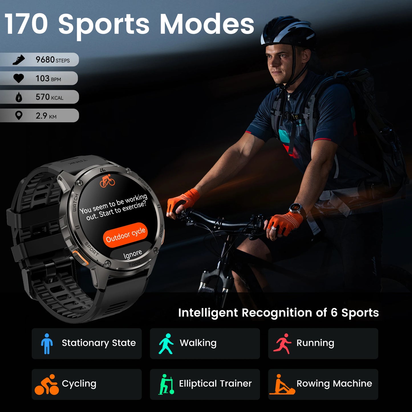 KOSPET Tank T3 AMOLED Smart Watch For Men Call Text