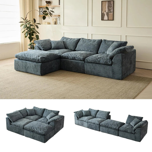Yeflixvrau Modern Cloud L-Shaped Chenille Modular Sofa With Ottoman