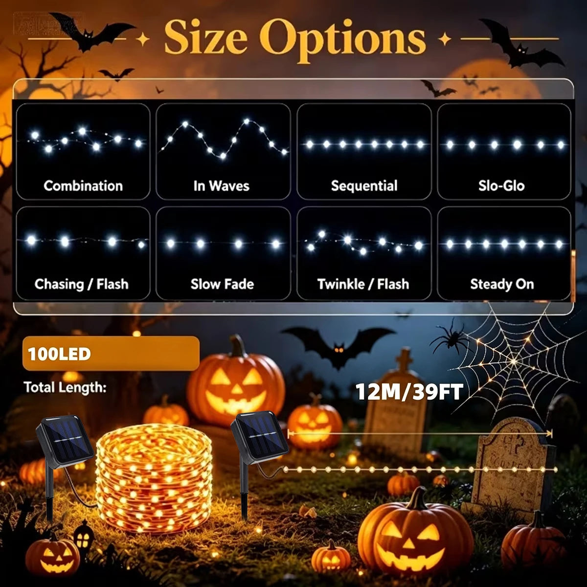 2/4Pack 100 LED Solar Copper Wire String Lights – 8 Twinkling Modes Fairy Lights for Outdoor Patio, Fence, Garden, Yard, Home, Holiday Tree Party Halloween Decor