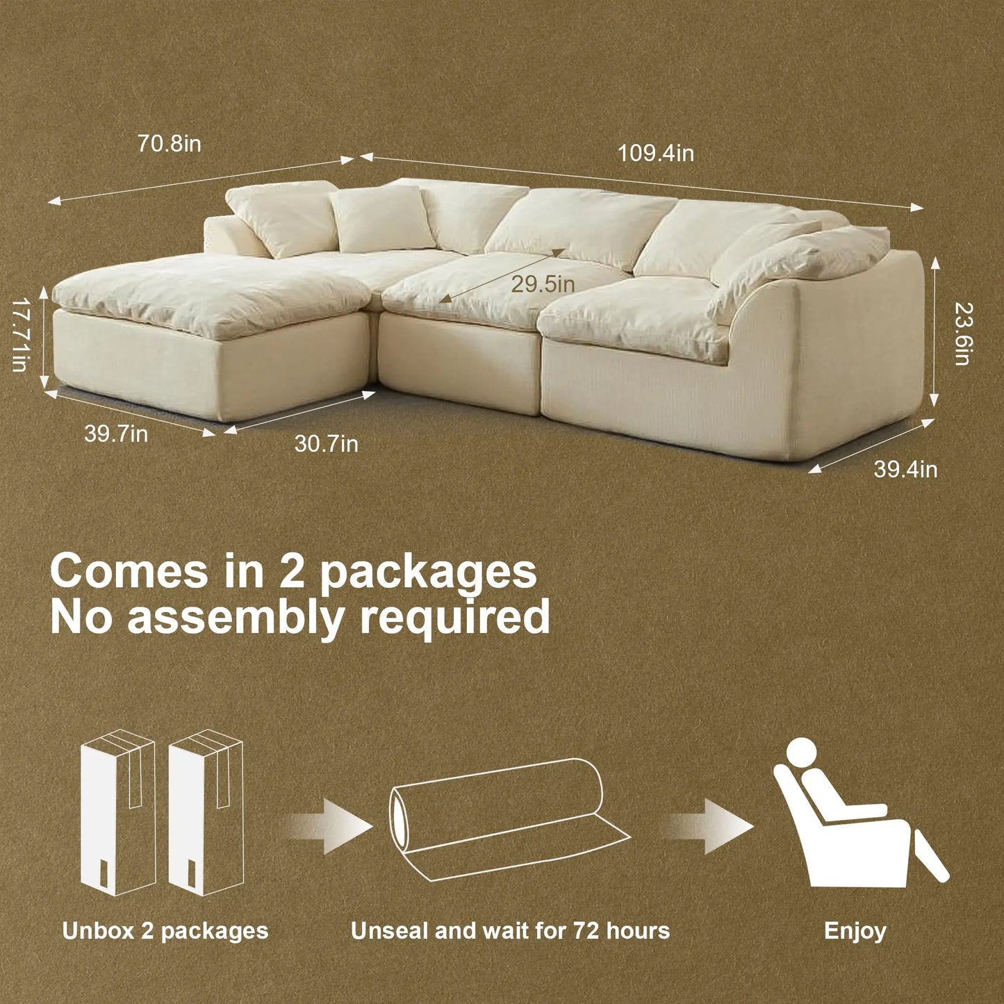 Yeflixvrau Modern Cloud L-Shaped Chenille Modular Sofa With Ottoman