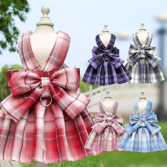 Dog Plaid JK Dress Dacron Coat With Leash Compatible Fashion