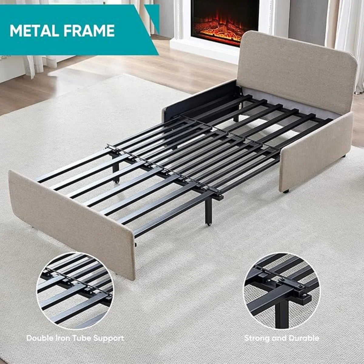 43" W Twin Size Pull Out Sleeper Sofa Bed Couch with Pullout Beds, 2 in 1 Convertible Linen Sleepers Single Sofas Chair