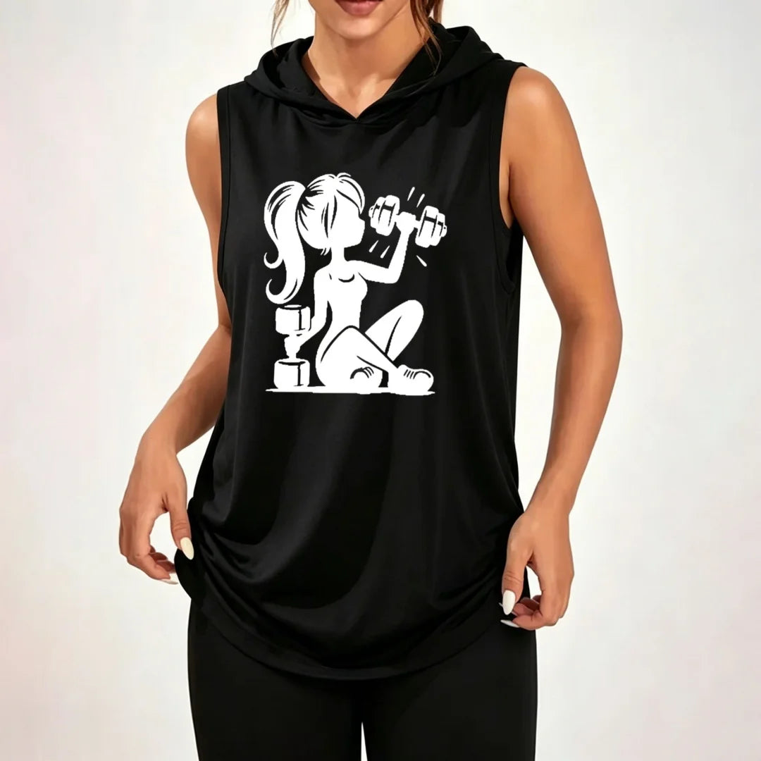 Women's Sleeveless Hoodie Silhouette Of A Girl Lifting Dumbbells