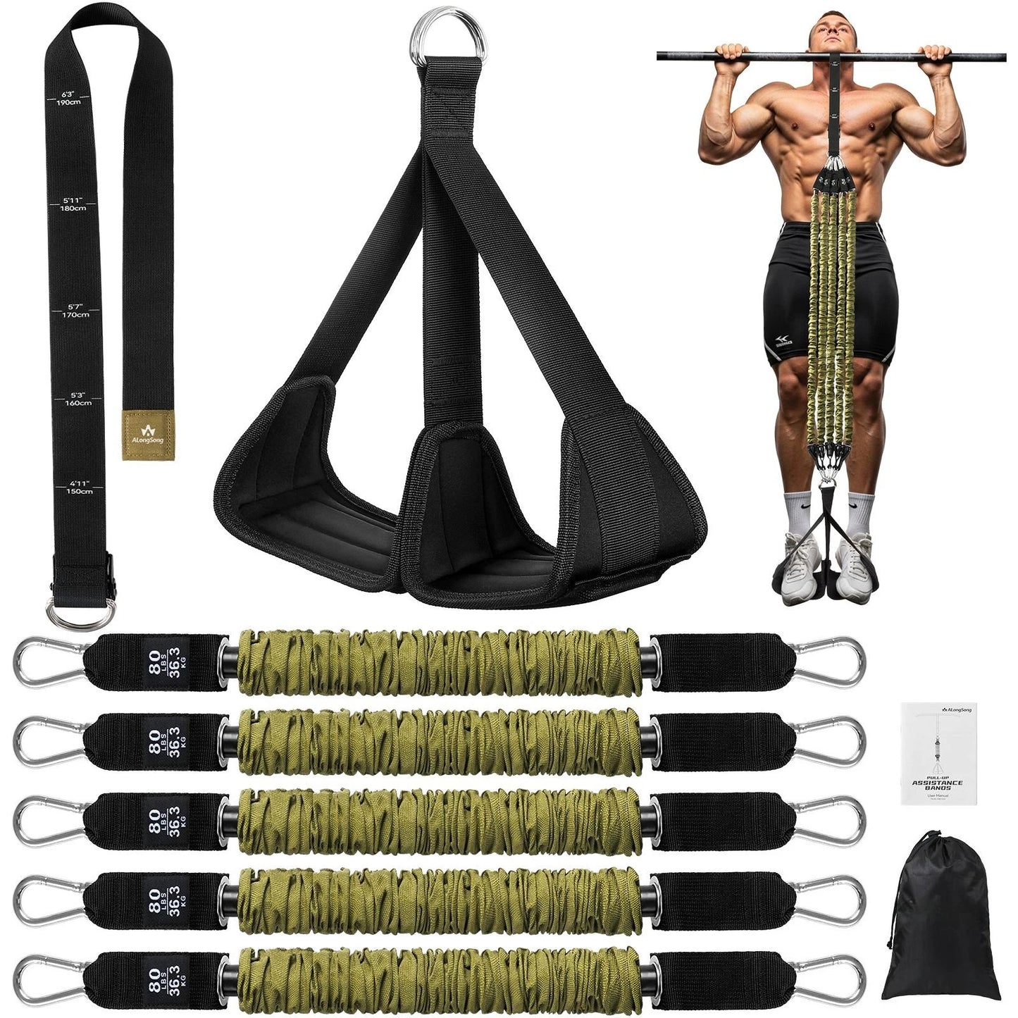 Heavy Duty Pull Up Assist Bands 4x80lbs With Wide Footplate