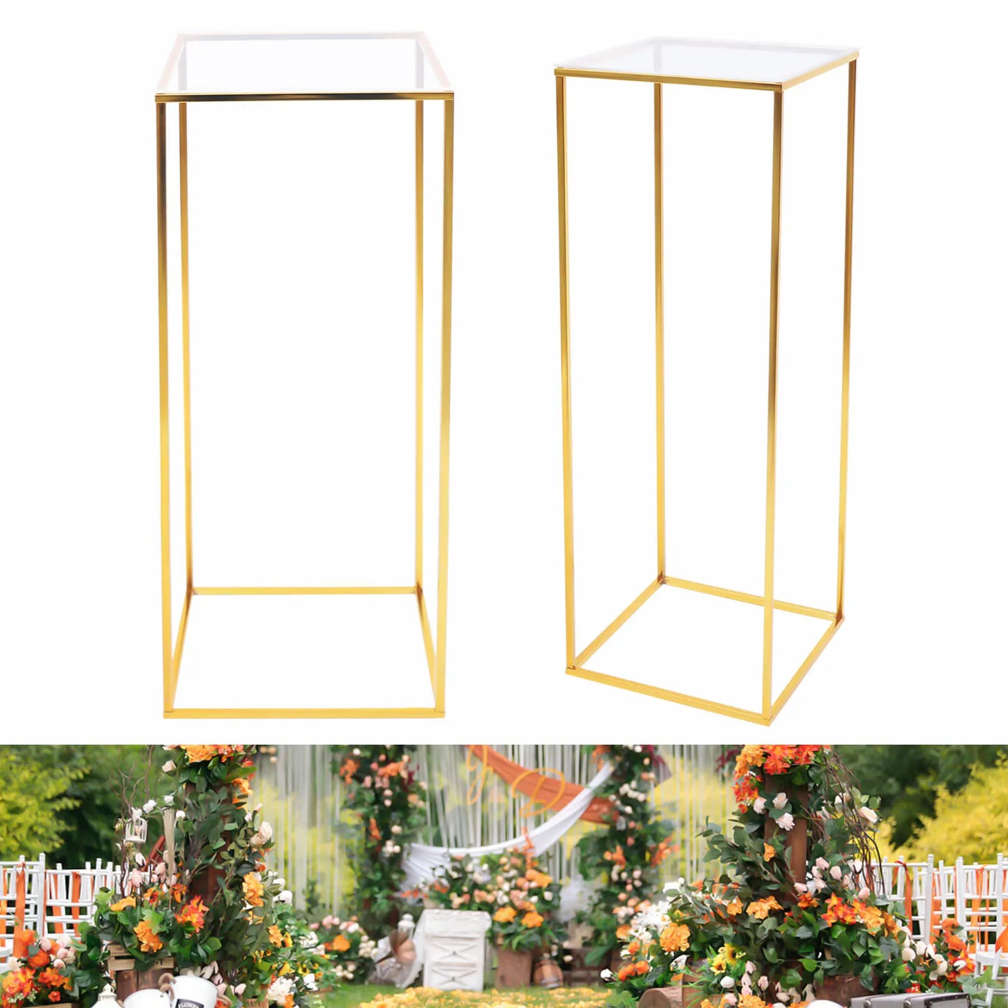 Gold Metal Flower Stand 80cm Tall Elegant Iron Column for Wedding, Party, Home, Garden Decor
