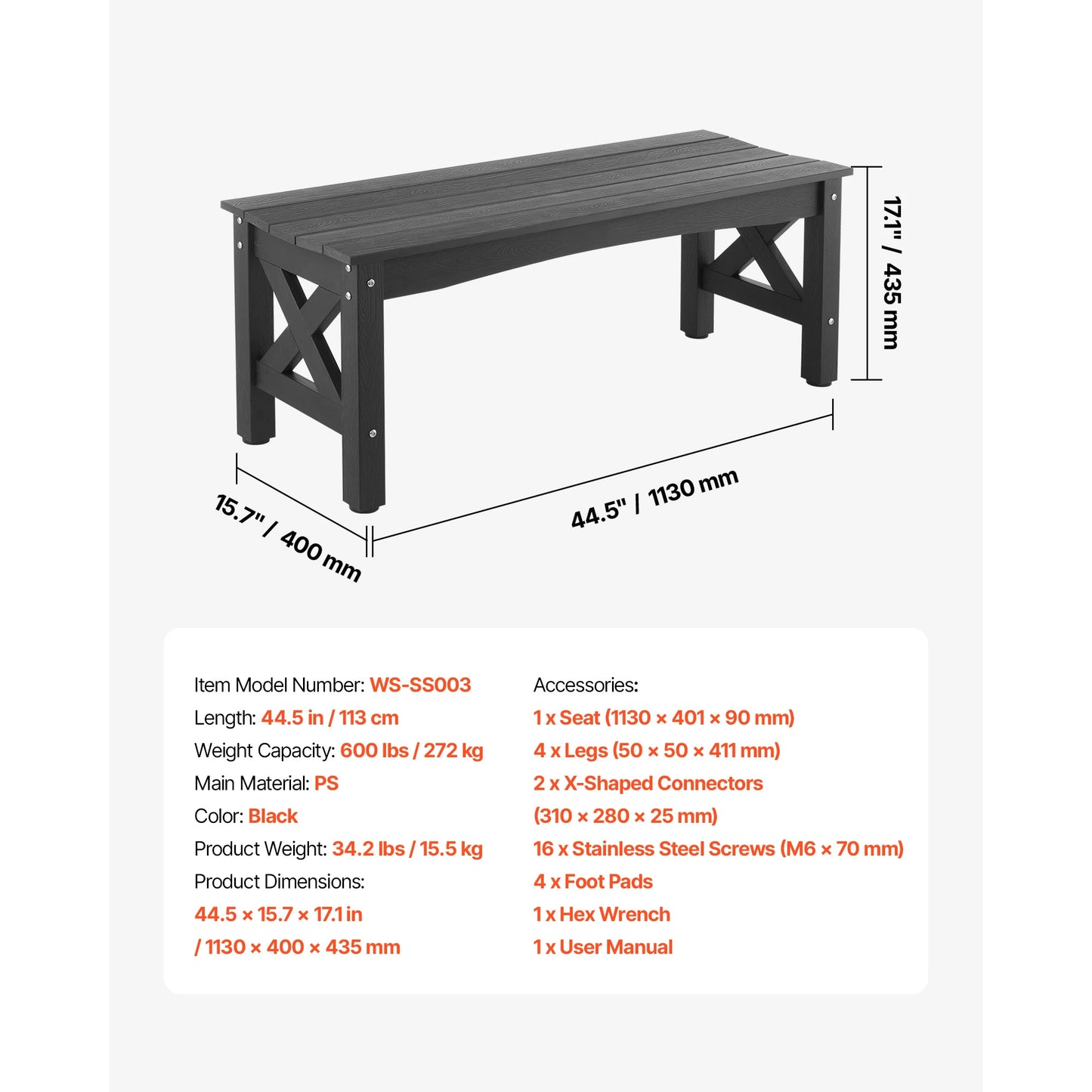 SucceBuy Outdoor Garden Bench Wood Metal Frame For Patios