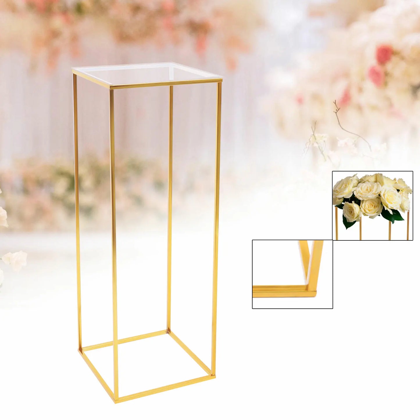 Gold Metal Flower Stand 80cm Tall Elegant Iron Column for Wedding, Party, Home, Garden Decor